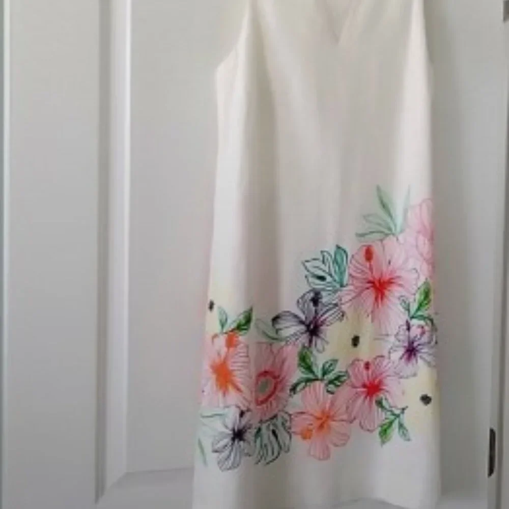 TOMMY BAHAMA White Linen Dress Size small  w/beautiful flowers - Picture 2 of 4